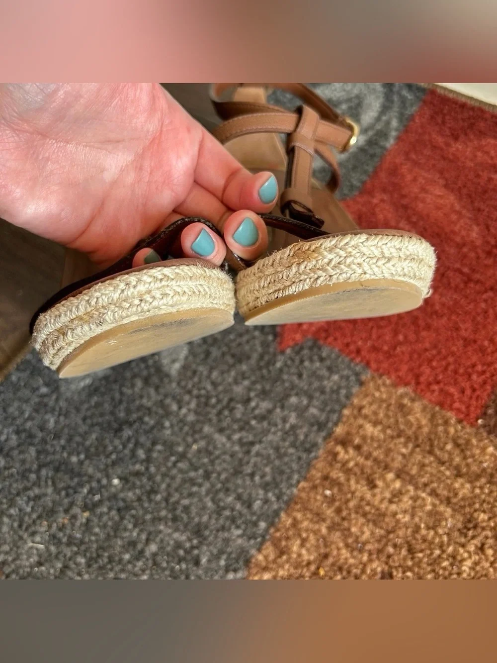 Burberry Brown Leather And Rope Espadrille Wedge Sandals House Check